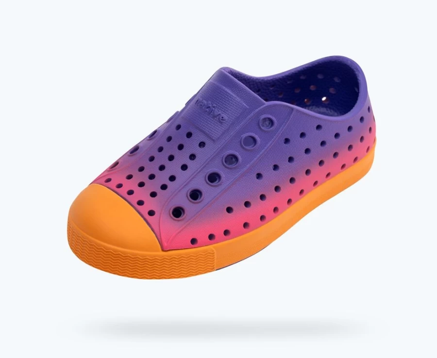 Native Shoes Jefferson Sugarlite Ombre Sneakers for Girls in Ultra Violet/Apricot Orange/Ultra Dazzle Ombre Colors