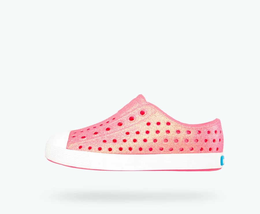 Native Shoes Jefferson Bling Child Girls Sneakers in Floyd Bling/Shell White