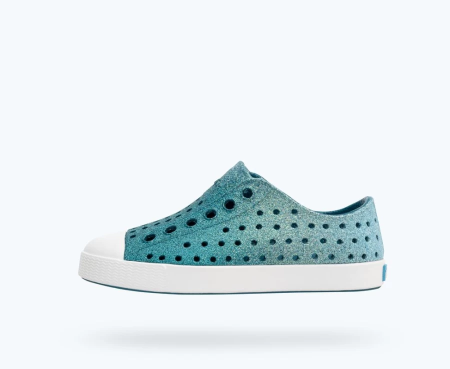 Native Shoes Jefferson Bling Child Girls Sneakers in Saba Patina Bling/Shell White