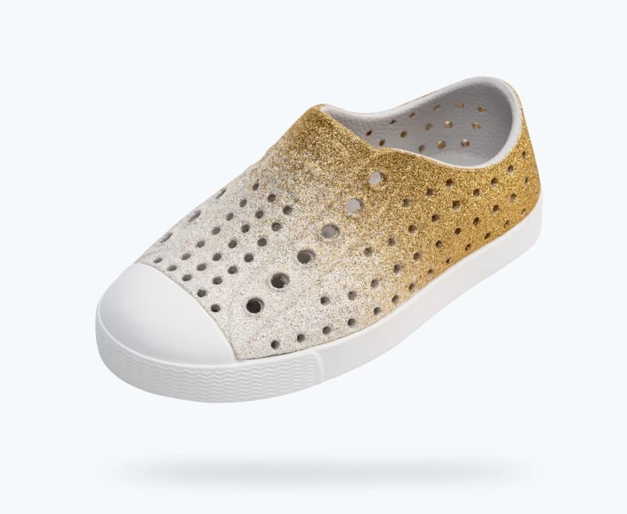 Native Shoes Jefferson Bling Child Girls Sneakers in Gold Frost Bling/Shell White